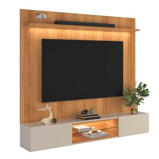 Painel Home para TV 75” com Bancada Évora 180cm Lukaliam Jequitiba/Off White