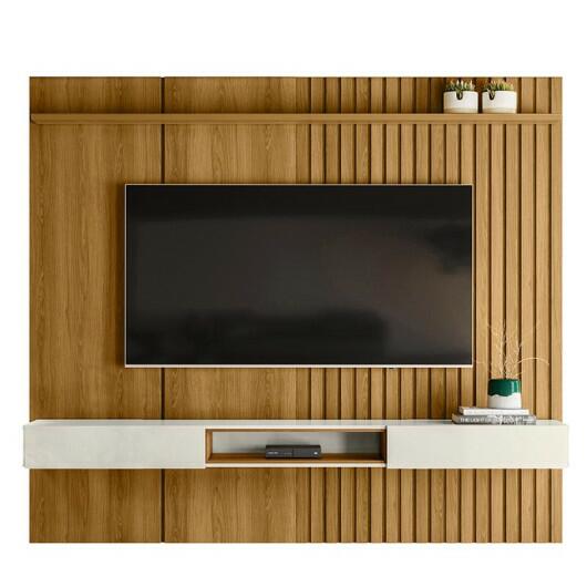 Painel Ripado 225cm Para TV 75 Polegadas Bless 2.3 Lukaliam Freijo/Off White