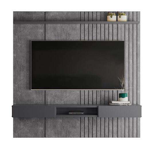 Painel Ripado 190cm Para TV 75 Polegadas Bless 1.9 Lukaliam Cimento Queimado