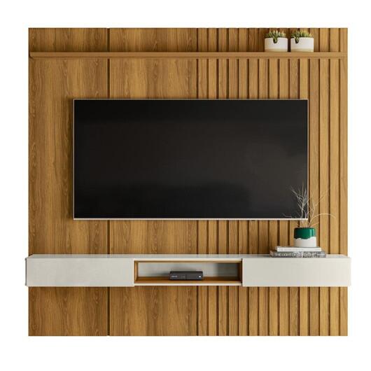 Painel Ripado 190cm Para TV 75 Polegadas Bless 1.9 Lukaliam Freijo/Off White