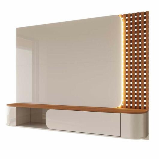 Painel Para TV 65" Ripado Com LED 183cm Alvorada Lukaliam Off White/Jequitiba