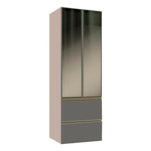 Módulo Paneleiro 172x70x56cm 2 Portas Vidro Reflecta 2 Gavetas 100% MDF Cozinha Modulada Gold J Robel Fendi/Cinza Matte