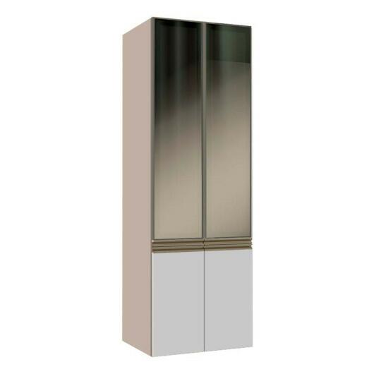 Módulo Paneleiro 70cm Vidro Reflecta 208x70x56cm 100% MDF Cozinha Modulada Gold J Robel Fendi/Branco Matte