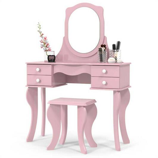 Penteadeira Com Banqueta Espelho 4 Gavetas Princesa Patrimar Rosa