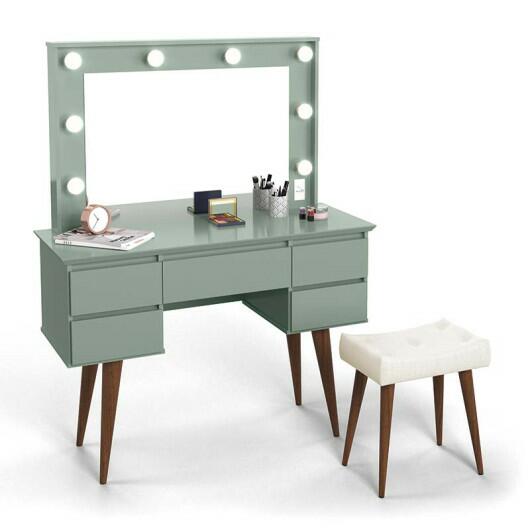 Penteadeira Camarim Com Banqueta Strass Patrimar Verde Bellagio