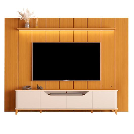 Rack Aron 240cm com Painel Ripado Lumi 280x240cm Para TV até 85" EDN Cedro/Off White