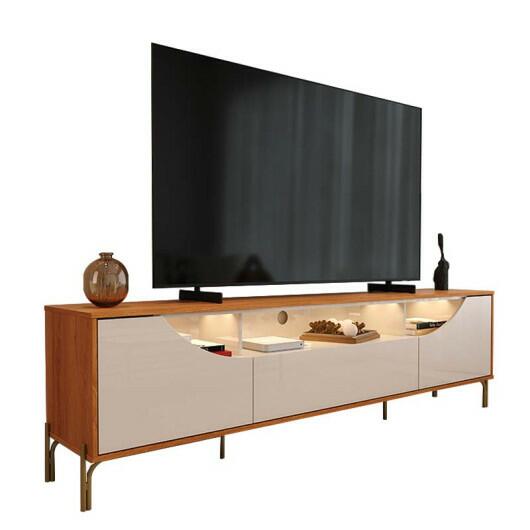 Rack Sala Com LED 210cm Pés Ferro Para TV até 85 Pol Albi Lukaliam Jequitiba/Off White