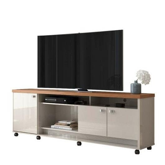Rack Bancada Para TV 65 Polegadas Dallas 1.8 Lukaliam Off White Perolizado/Jequitiba