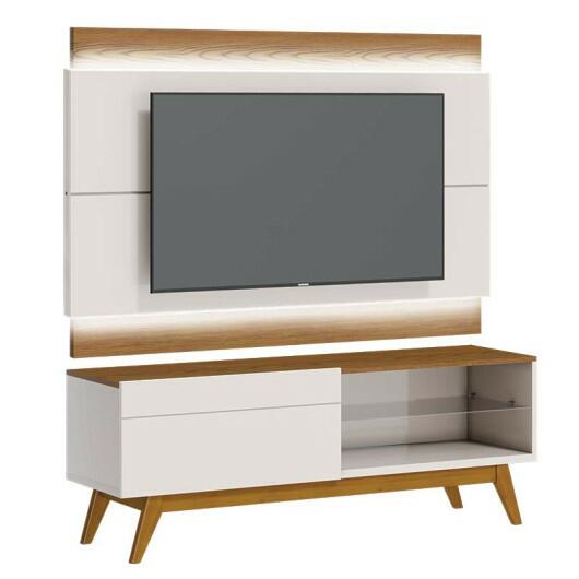 Rack com Painel Para TV 146cm 1 Gaveta Classic 1G 1.4 Com LED Imcal Off White/Freijo