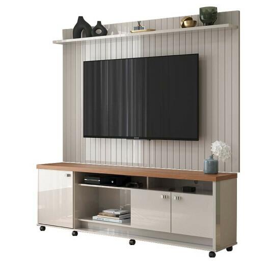 Rack com Painel Frisado 185cm Para TV 75 Dallas Lukaliam Off White/Jequitiba