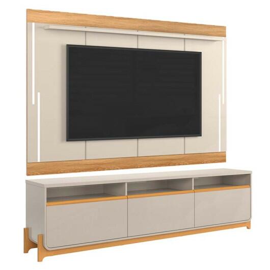 Rack Com Painel Para TV 75 Polegadas 213cm Lion Lukaliam Off White/Freijo