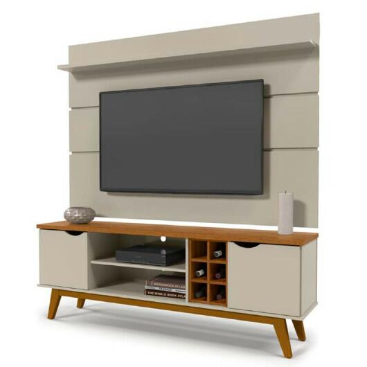 Rack com Painel Para TV 75 Polegadas 180cm Prism 1.8 Patrimar Off White/Cumaru