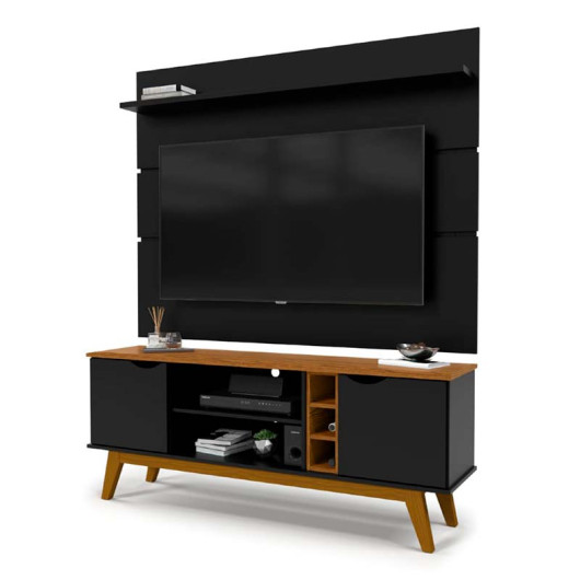Rack com Painel Para TV 50 Polegadas 160cm Prism 1.6 Patrimar Preto/Cumaru