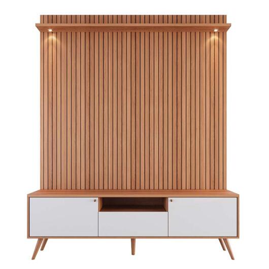 Rack Com Painel 183cm Para TV 70 Polegadas River 1.83 Lukaliam Off White/Jequitiba Ripado 3D