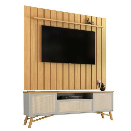 Rack Com Painel Ripado Para TV 75 Polegadas 180cm Darin Brise 1.8 EDN Freijo/Fendi