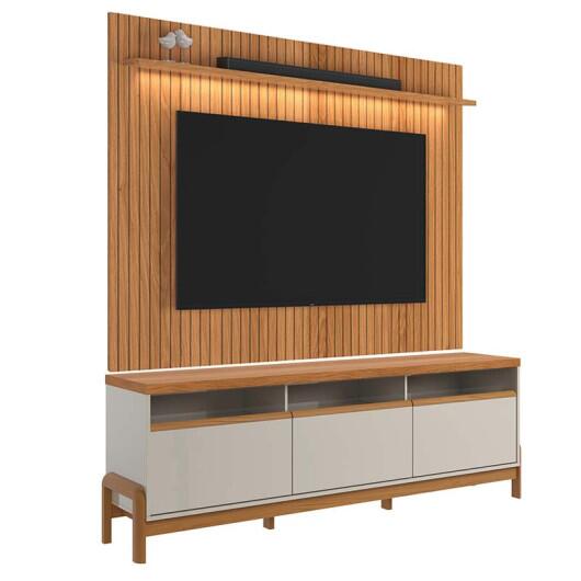 Rack Elegance 190cm + Painel Évora 180cm TV 75" Lukaliam Jequitiba Ripado 3D/Off White