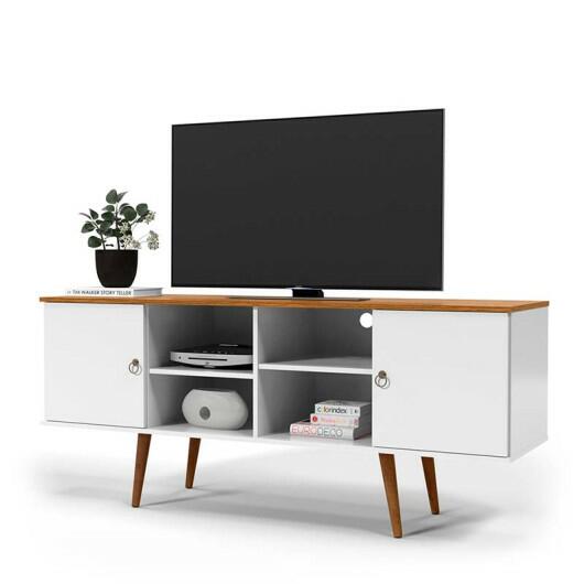 Rack Retrô Para TV 65 Polegadas 160cm Estrela Patrimar Branco/Cumaru