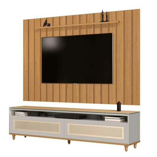 Rack Com Painel Ripado 218cm Para TV 75 Polegadas Hannover Brise 2.2 EDN Freijo/Fendi