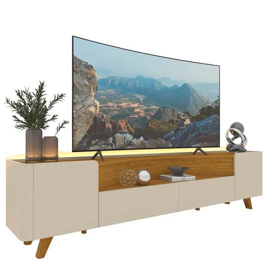 Rack Para TV Até 85 Polegadas Com LED 230cm Pés Madeira Infinity Gelius Off White/Naturale