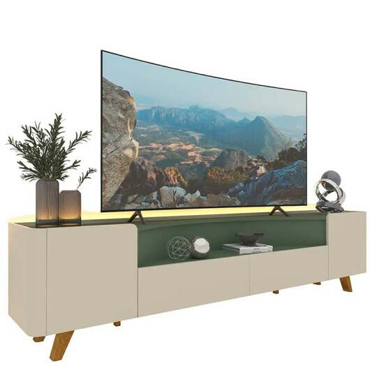 Rack Para TV Até 85 Polegadas Com LED 230cm Pés Madeira Infinity Gelius Off White/Verde Floresta