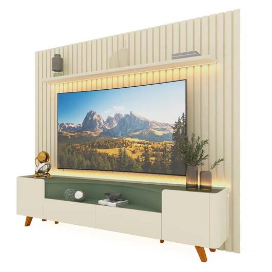 Rack Infinity Pés Madeira Com Painel Ripado Nobre TV 85 Pol 230x250 Gelius Off White/Verde Floresta