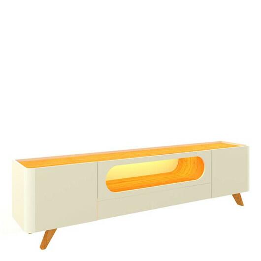 Rack Com LED Pra TV 75 Polegadas Design Exclusivo 210cm Nobre Pés de Madeira Gelius Off White