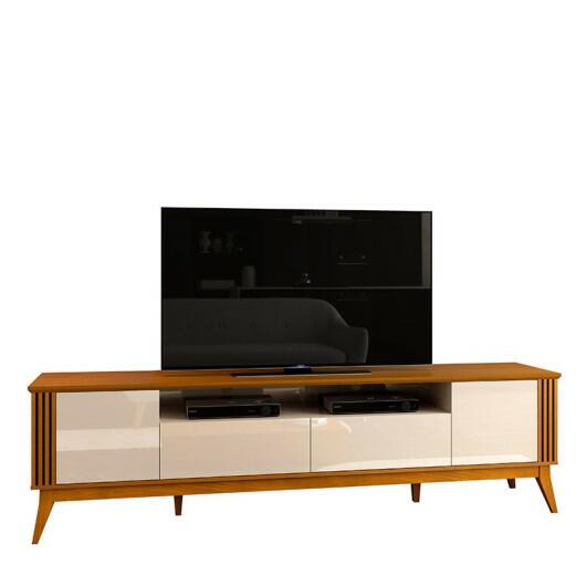 Rack Para Sala Ripado 220cm Para TV 75 Polegadas Brunt EAX Móveis Cedro/Off White