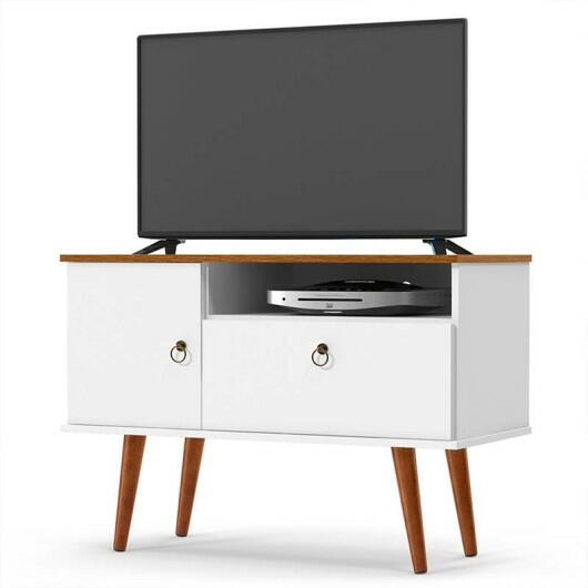 Rack Pequeno Retrô TV 32 Polegadas 90cm Yan Patrimar Branco/Cumaru