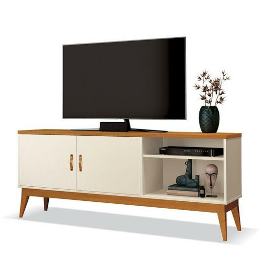 Rack Sala Estar 160cm TV 60 Polegadas Gara EAX Móveis Off White/Cedro