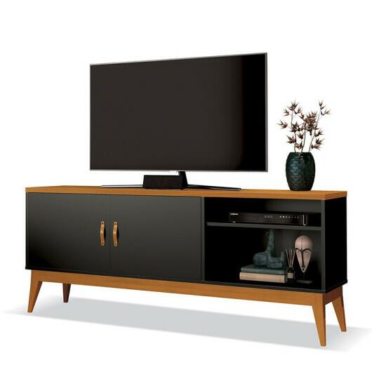 Rack Sala Estar 160cm TV 60 Polegadas Gara EAX Móveis Preto/Cedro