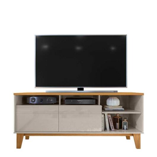 Rack Bancada Sala Para TV 50 Polegadas 136cm Tauros Lukaliam Off White Perolizado/Tauari