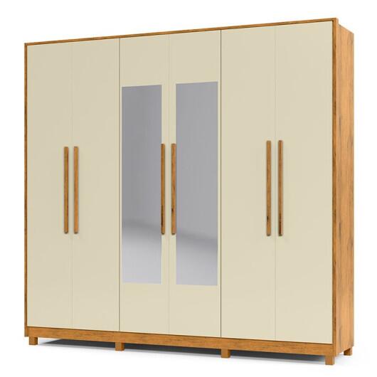 Guarda Roupa Casal 6 Portas Com Espelho 2.5 Alpha Gelius Madeirado/Off White