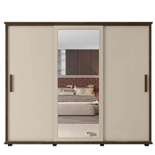 Guarda Roupa Casal Portas de Correr 271cm com Espelho Espanha RV Móveis Freijo/Off White