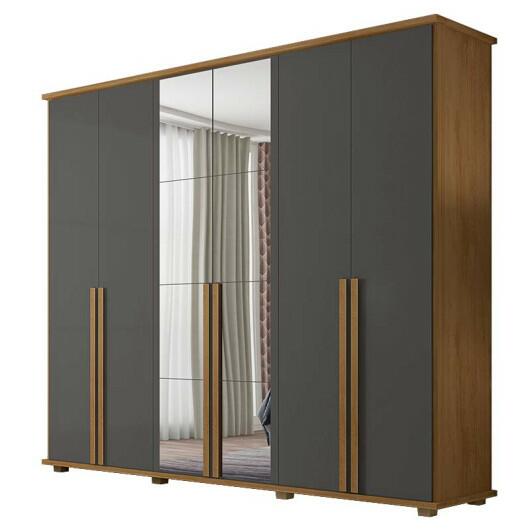 Guarda Roupa 6 Portas com Espelho 271cm Estrela RV Móveis Cinamomo/Grafite