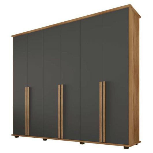 Guarda Roupa Casal 271cm 6 Portas 5 Gavetas Estrela RV Móveis Cinamomo/Grafite