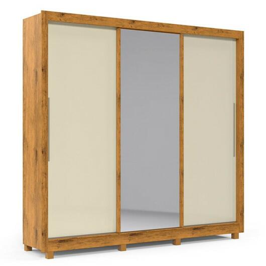 Guarda Roupa Casal Grande Espelhado 3 Portas Imperial Gelius Madeirado/Off White