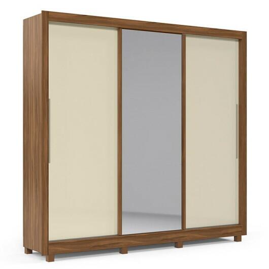Guarda Roupa Casal Grande Espelhado 3 Portas Imperial Gelius Nogueira/Off White