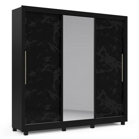 Guarda Roupa Casal Grande Espelhado 3 Portas Imperial Gelius Preto/Nero