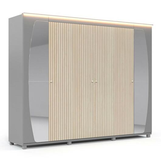 Guarda Roupa Casal Grande 273x242x64 Com Espelho e Pés Inovação Gelius Cinza/Ipê