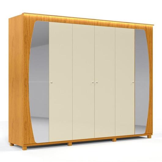 Guarda Roupa Casal Grande 273x242x64 Com Espelho e Pés Inovação Gelius Naturale/Off White