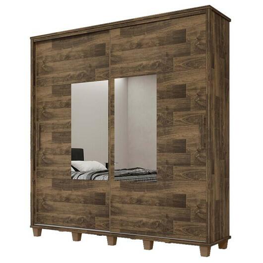 Guarda Roupa Casal 228cm Portas Correr Com Espelho Monte Carlo RV Móveis Amadeirado