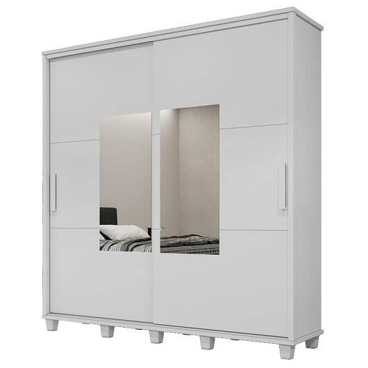Guarda Roupa Casal 228cm Portas Correr Com Espelho Monte Carlo RV Móveis Branco