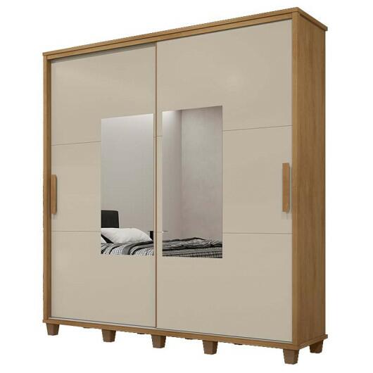 Guarda Roupa Casal 228cm Portas Correr Com Espelho Monte Carlo RV Móveis Cinamomo/Off White