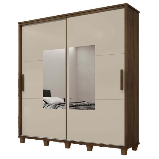 Guarda Roupa Casal 228cm Portas Correr Com Espelho Monte Carlo RV Móveis Freijo/Off White