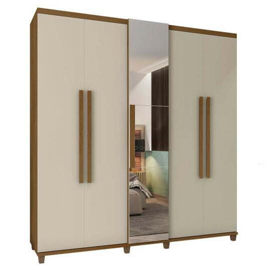 Guarda Roupa Com Espelho 5 Portas 228cm Munique RV Móveis Cinamomo/Off White