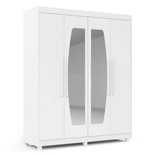 Guarda Roupa Solteiro 4 Portas Com Espelho Orion Gelius Branco