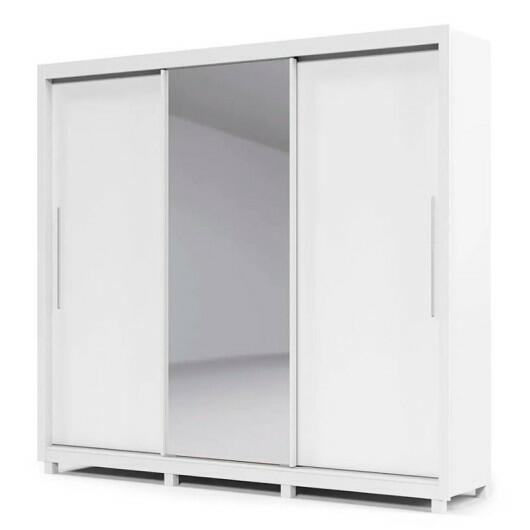 Guarda Roupa Grande Casal 3 Portas Correr 1 Porta de Espelho e Pés 228x226 Royale Gelius Branco