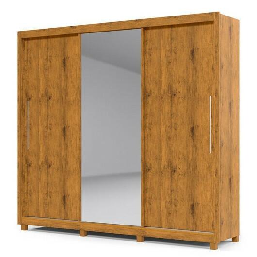 Guarda Roupa Grande Casal 3 Portas Correr 1 Porta de Espelho e Pés 228x226 Royale Gelius Madeirado