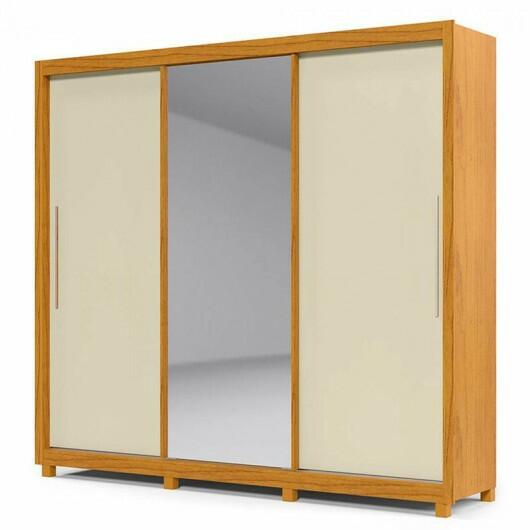 Guarda Roupa Grande Casal 3 Portas Correr 1 Porta de Espelho e Pés 228x226 Royale Gelius Naturale/Off White