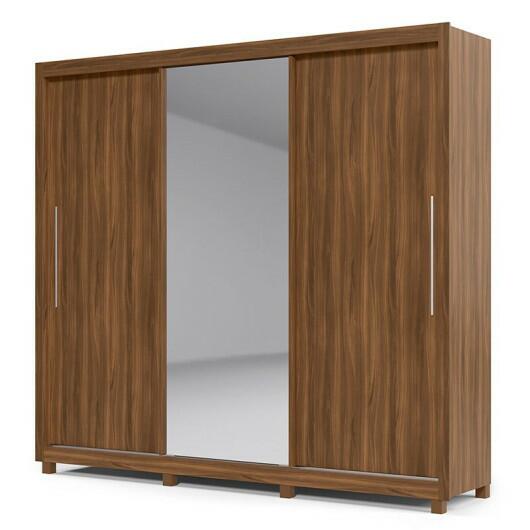 Guarda Roupa Casal Solteiro 3 Portas Correr 1 Porta de Espelho e Pés 228cm Royale Gelius Nogueira